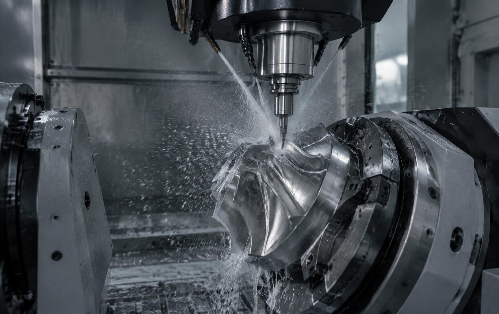 Five-axis CNC machining of a precision metal component
